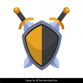 medieval logotype symmetric shield swords symbols sketch