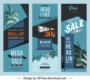 mega sale posters leaves decor dark 3d texts