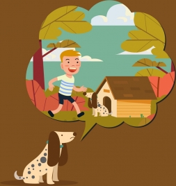 memory background dog speech bubble boy icons decor