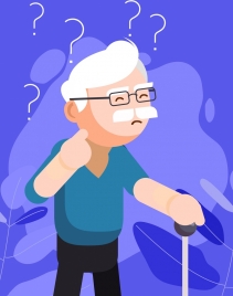 memory background old man question marks icons decor