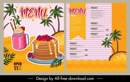 menu template sea elements dessert sketch colorful classic