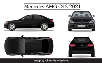 mercedes amg c43 2021 car model icons different views sketch modern design