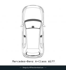mercedes benz a class w177 car model template flat black white handdrawn top view outline symmetric design