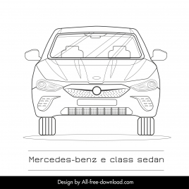 mercedes benz e class sedan 2022 car model icon handdrawn flat black white front view outline