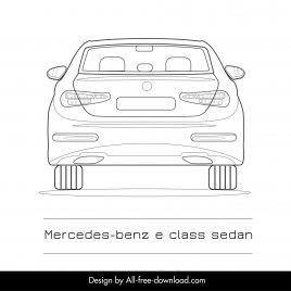 mercedes benz e class sedan 2022 car models icon flat black white rear view handdrawn design