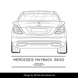 mercedes maybach s 650 2021 car advertising poster flat symmetric handdrawn back view outline
