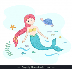 mermaid fairy tale  design elements cute cartoon character