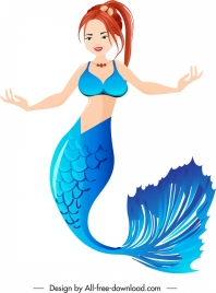 mermaid icon colorful cartoon character sketch