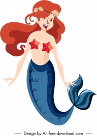 mermaid icon cute smiling girl sketch cartoon character