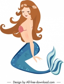 mermaid icon young attractive girl sketch cartoon character