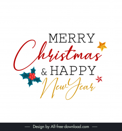 merry christmas and happy new year design elements calligraphic texts stars leaf outline