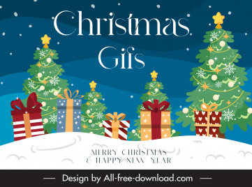 merry christmas banner template elegant present boxes fir trees outline flat design