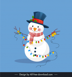 merry christmas design elements happy snowman icon decorated lights sketch
