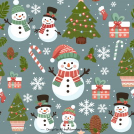 merry christmas pattern template cute snowman present snowflakes decor