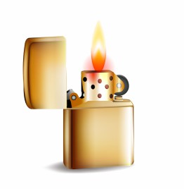 Metal golden lighter with fire