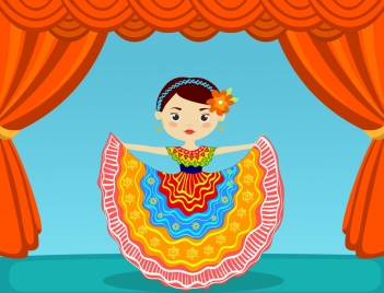 mexican dancer icon colorful costume decor cartoon design