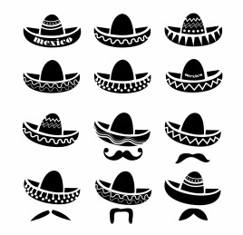 Mexican Sombrero hat with moustache