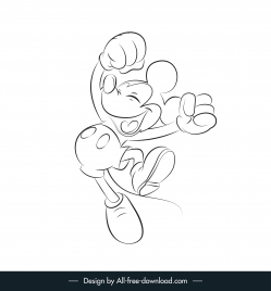 mickey mouse black white handdrawn jumping gesture outline