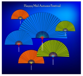 mid autumn banner on colorful paper fans background