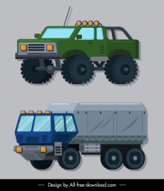 military cars icons colored modern design