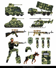 military design elements weapons soldiers sketch