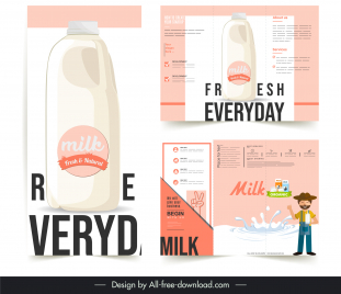 milk advertising brochure template dynamic liquid cartoon sketch