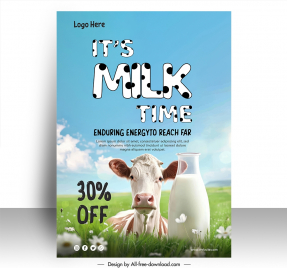 milk discount poster template elegant cute cow field scene