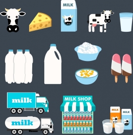 milk products design elements cow cheese transportation icons