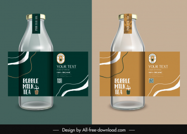 milk tea bottle packaging template elegant curves decor