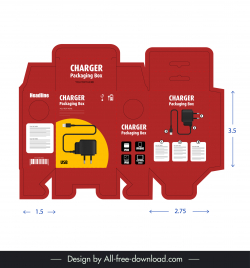 mobile charger paper packaging template red box flat sketch