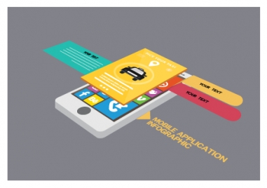 mobile phone application infographic with colored ui illustration