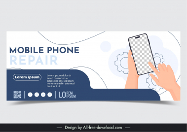 mobile phone repair banner template  flat hands smartphone gears
