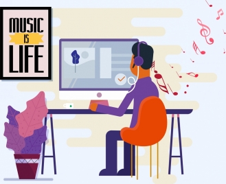 modern lifestyle painting man music note computer icons