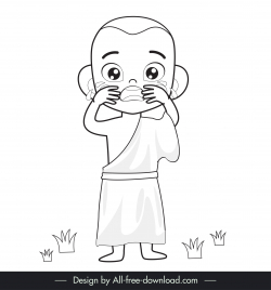 monk crying icon black white cartoon outline