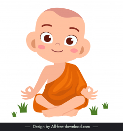 monk meditate icon funny lovely cartoon character design
