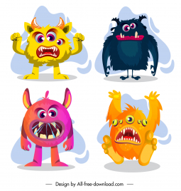 monster icons funny characters sketch colorful shapes