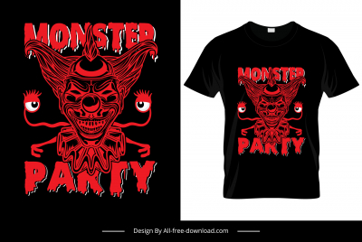 monster party tshirt template dark frightening clown evil sketch