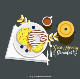 morning breakfast banner colorful classical flat sketch