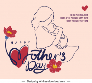 mother day banner handdrawn mom baby flora sketch