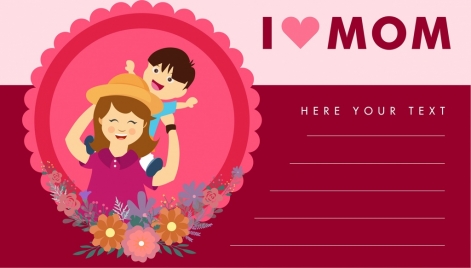 mother day card cartoon style pink decoration