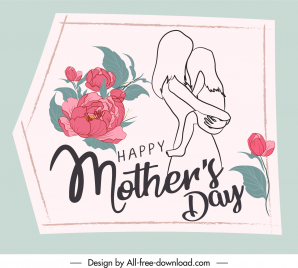 mother day card template elegant handdrawn vintage sketch