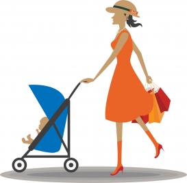 motherhood theme design woman and baby trolley decoration