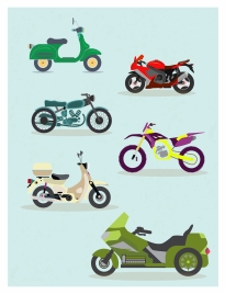 motorbikes icons sets vector illustration with various styles