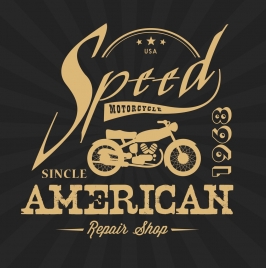 motorcycle repair shop logo retro silhouette calligraphy design