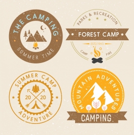 mountain camping logotypes retro round label