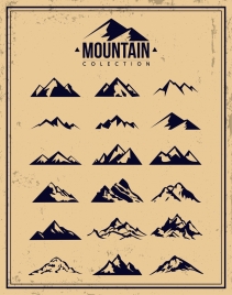 mountain icons collection retro design various shapes sketch