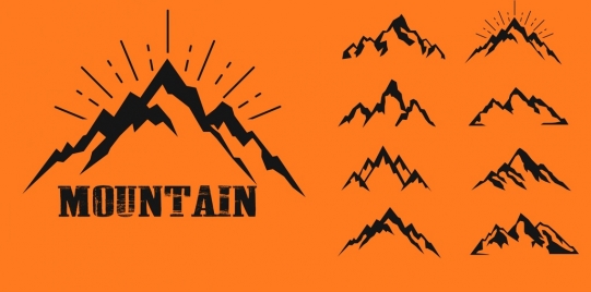 mountain icons collection various flat sketch