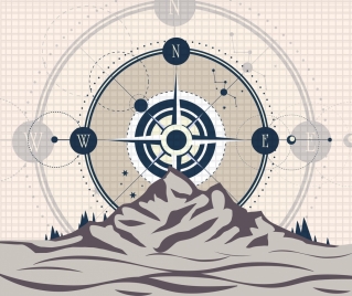 mountain navigation background mountain compass icons sketch