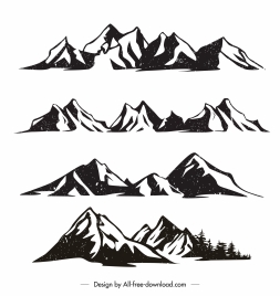 mountain range icons black white vintage handdrawn