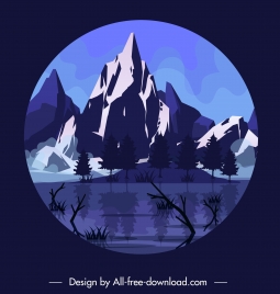 mountain scenery background dark colored classic circle isolation